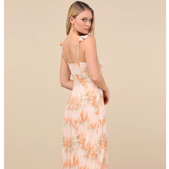 Lulus The Way To Love Orange Floral Print Ruffled Maxi Dress - Size M - Picture 3 of 3